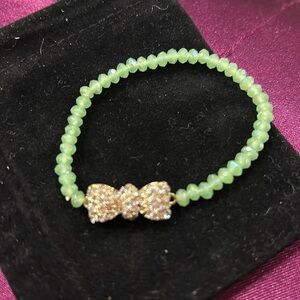 Mint Green Crystal Stretch Bracelet with Pavé Bow-Boutique